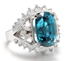 Load image into Gallery viewer, 13.50 Carats Natural Very Nice Looking Zircon and Diamond 14K Solid White Gold Ring