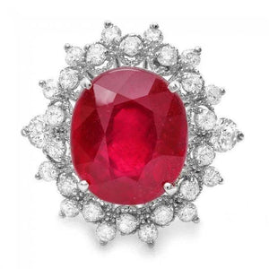 9.40 Carats Natural Red Ruby and Diamond 14K Solid White Gold Ring