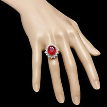 Load image into Gallery viewer, 9.40 Carats Natural Red Ruby and Diamond 14K Solid White Gold Ring