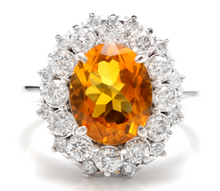 Load image into Gallery viewer, 4.75 Carats Exquisite Natural Madeira Citrine and Diamond 14K Solid White Gold Ring