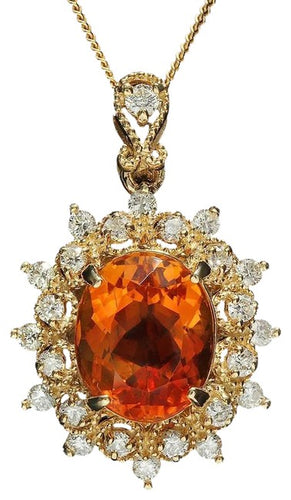 4.50Ct Natural Citrine and Diamond 14K Solid Yellow Gold Pendant