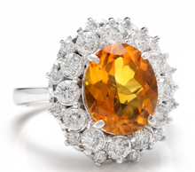 Load image into Gallery viewer, 4.75 Carats Exquisite Natural Madeira Citrine and Diamond 14K Solid White Gold Ring