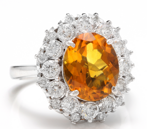 4.75 Carats Exquisite Natural Madeira Citrine and Diamond 14K Solid White Gold Ring