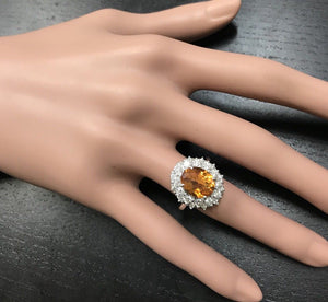 4.75 Carats Exquisite Natural Madeira Citrine and Diamond 14K Solid White Gold Ring