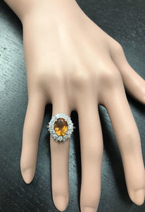 4.75 Carats Exquisite Natural Madeira Citrine and Diamond 14K Solid White Gold Ring