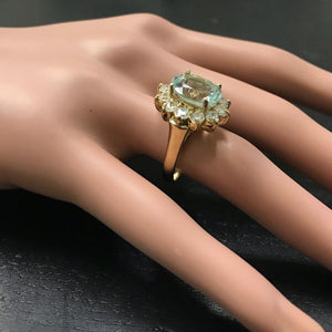 7.68 Carats Exquisite Natural Aquamarine and Diamond 14K Solid Yellow Gold Ring