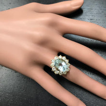 Load image into Gallery viewer, 7.68 Carats Exquisite Natural Aquamarine and Diamond 14K Solid Yellow Gold Ring