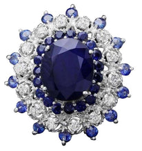 Load image into Gallery viewer, 9.70ct Natural Blue Sapphire &amp; Diamond 14k Solid White Gold Ring