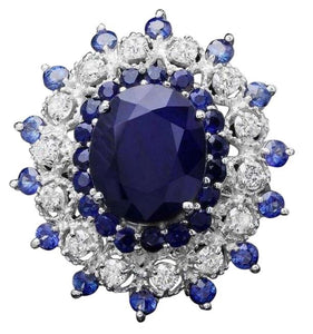 9.70ct Natural Blue Sapphire & Diamond 14k Solid White Gold Ring