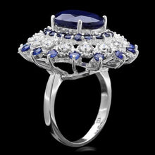 Load image into Gallery viewer, 9.70ct Natural Blue Sapphire &amp; Diamond 14k Solid White Gold Ring