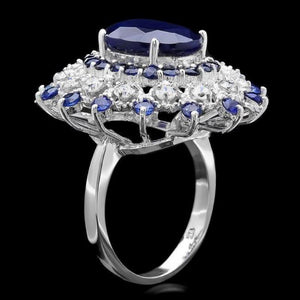 9.70ct Natural Blue Sapphire & Diamond 14k Solid White Gold Ring