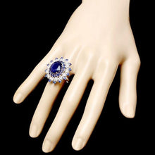 Load image into Gallery viewer, 9.70ct Natural Blue Sapphire &amp; Diamond 14k Solid White Gold Ring