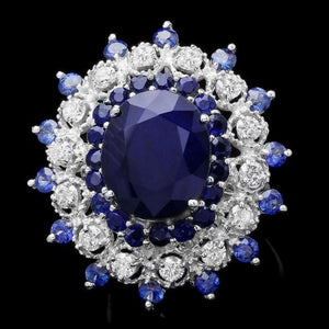 9.70ct Natural Blue Sapphire & Diamond 14k Solid White Gold Ring