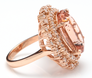 13.65 Carats Exquisite Natural Morganite and Diamond 14K Solid Rose Gold Ring