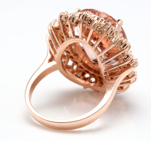 13.65 Carats Exquisite Natural Morganite and Diamond 14K Solid Rose Gold Ring