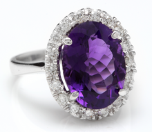 Load image into Gallery viewer, 6.25 Carats Natural Amethyst and Diamond 14K Solid White Gold Ring