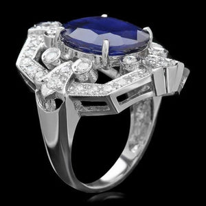 10.10 Carats Natural Blue Sapphire and Diamond 14K Solid White Gold Ring