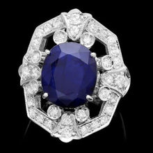Load image into Gallery viewer, 10.10 Carats Natural Blue Sapphire and Diamond 14K Solid White Gold Ring