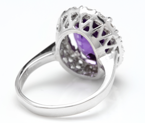6.25 Carats Natural Amethyst and Diamond 14K Solid White Gold Ring
