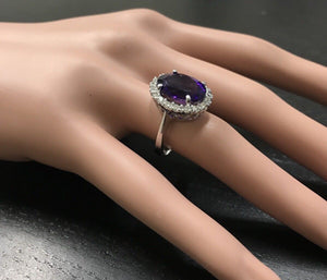 6.25 Carats Natural Amethyst and Diamond 14K Solid White Gold Ring