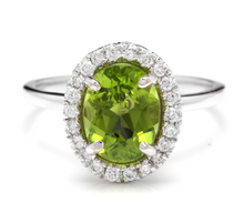 Load image into Gallery viewer, 2.80 Carats Natural Very Nice Looking Peridot and Diamond 14K Solid White Gold Ring
