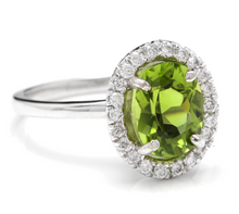 Load image into Gallery viewer, 2.80 Carats Natural Very Nice Looking Peridot and Diamond 14K Solid White Gold Ring