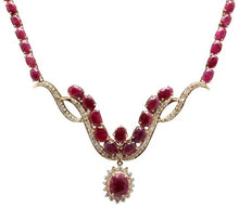 Load image into Gallery viewer, 54.14Ct Natural Red Ruby and Diamond 14K Solid Yellow Gold Necklace