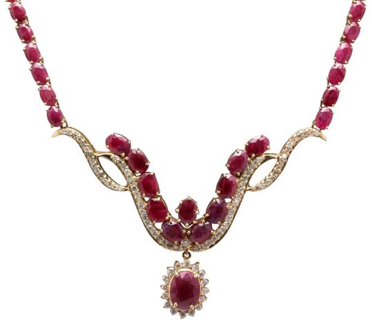 54.14Ct Natural Red Ruby and Diamond 14K Solid Yellow Gold Necklace