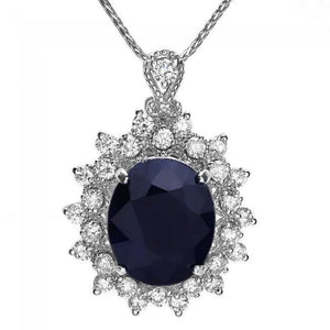 6.80Ct Natural Sapphire and Diamond 14K Solid White Gold Pendant