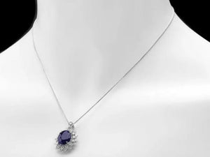 6.80Ct Natural Sapphire and Diamond 14K Solid White Gold Pendant