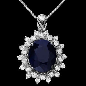 6.80Ct Natural Sapphire and Diamond 14K Solid White Gold Pendant