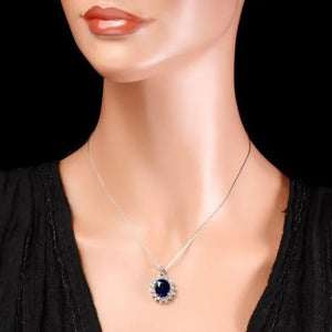 6.80Ct Natural Sapphire and Diamond 14K Solid White Gold Pendant