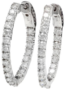 Exquisite 2.25 Carats Natural Diamond 14K Solid White Gold Hoop Earrings