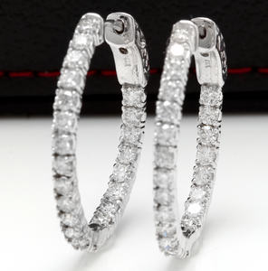 Exquisite 2.25 Carats Natural Diamond 14K Solid White Gold Hoop Earrings