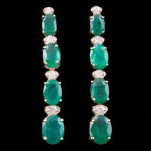 Load image into Gallery viewer, 6.20Ct Natural Emerald and Diamond 14K Solid Yellow Gold Earrings