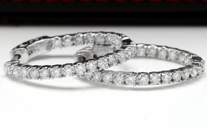 Exquisite 2.25 Carats Natural Diamond 14K Solid White Gold Hoop Earrings