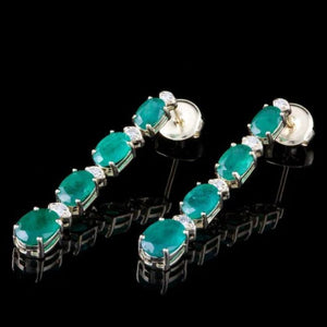 6.20Ct Natural Emerald and Diamond 14K Solid Yellow Gold Earrings
