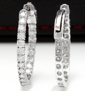 Exquisite 2.25 Carats Natural Diamond 14K Solid White Gold Hoop Earrings