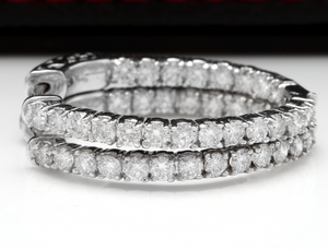 Exquisite 2.25 Carats Natural Diamond 14K Solid White Gold Hoop Earrings