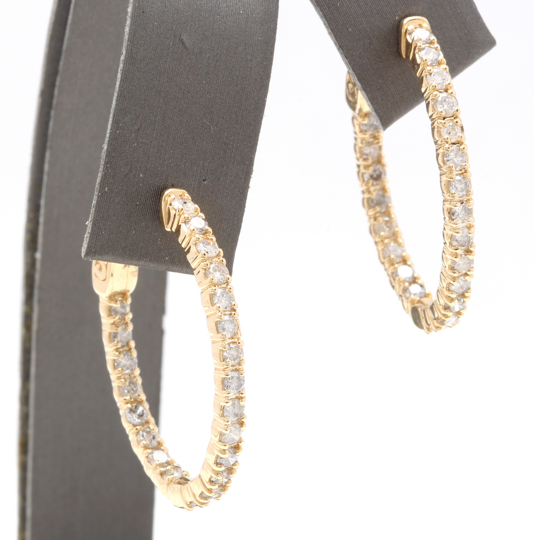 Exquisite 2.25 Carats Natural Diamond 14K Solid Yellow Gold Hoop Earrings