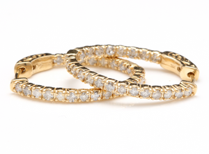 Exquisite 2.25 Carats Natural Diamond 14K Solid Yellow Gold Hoop Earrings