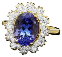 Load image into Gallery viewer, 4.80 Carats Natural Tanzanite and Diamond 14K Solid Yellow Gold Ring