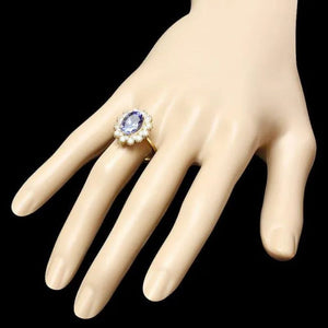 4.80 Carats Natural Tanzanite and Diamond 14K Solid Yellow Gold Ring