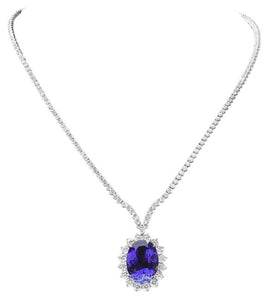 30.30Ct Natural Tanzanite and Diamond 18K Solid White Gold Necklace