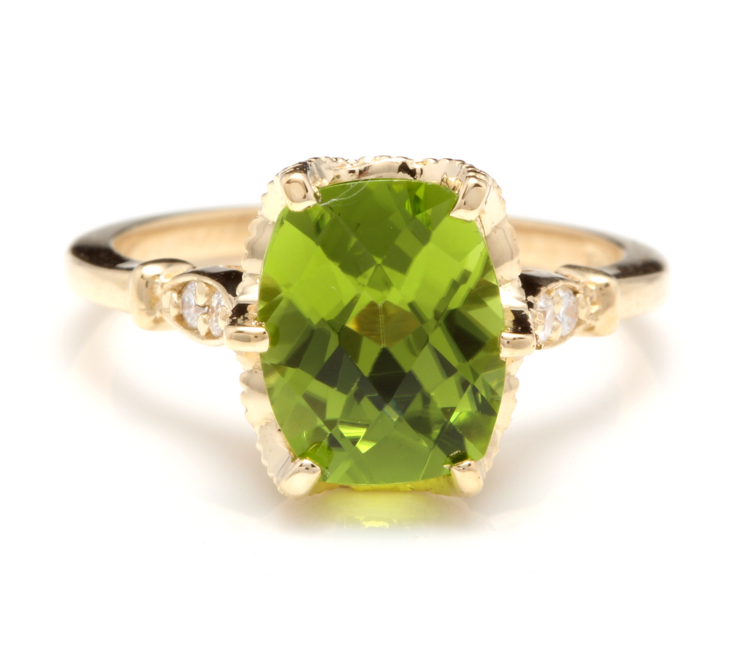 3.00 Carats Impressive Natural Peridot and Diamond 14K Yellow Gold Ring