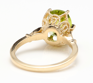 3.00 Carats Impressive Natural Peridot and Diamond 14K Yellow Gold Ring