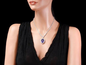 30.30Ct Natural Tanzanite and Diamond 18K Solid White Gold Necklace