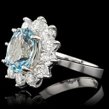 Load image into Gallery viewer, 6.10 Carats Natural Aquamarine and Diamond 14k Solid White Gold Ring
