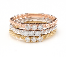 Load image into Gallery viewer, Splendid 0.45 Carats Natural Diamond Set of 3 Stackable 14K Solid Multi-Color Gold Rings