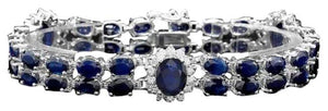 30.60 Natural Blue Sapphire and Diamond 14K Solid White Gold Bracelet